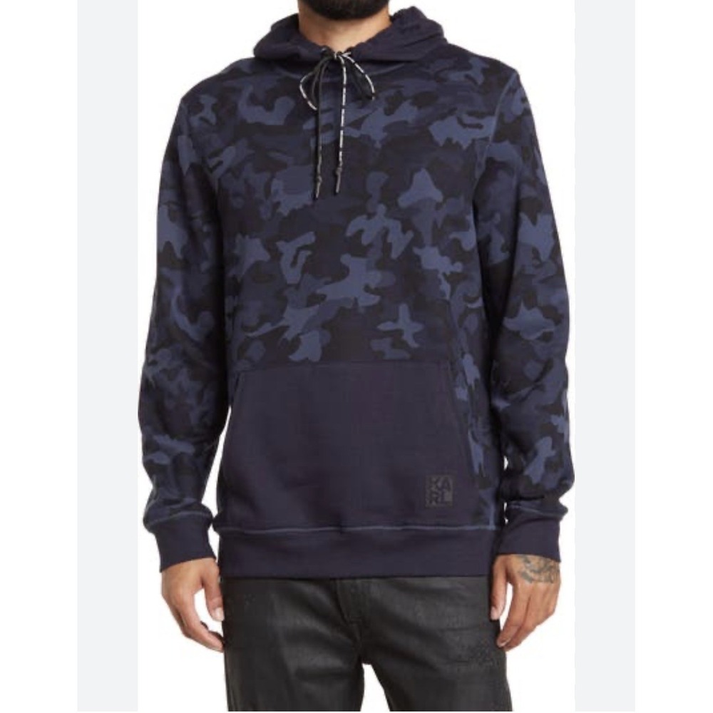 Karl Lagerfeld‎ Blue Camo Hoodie Sweatshirt Kangaroo Pocket. Size Medium.
